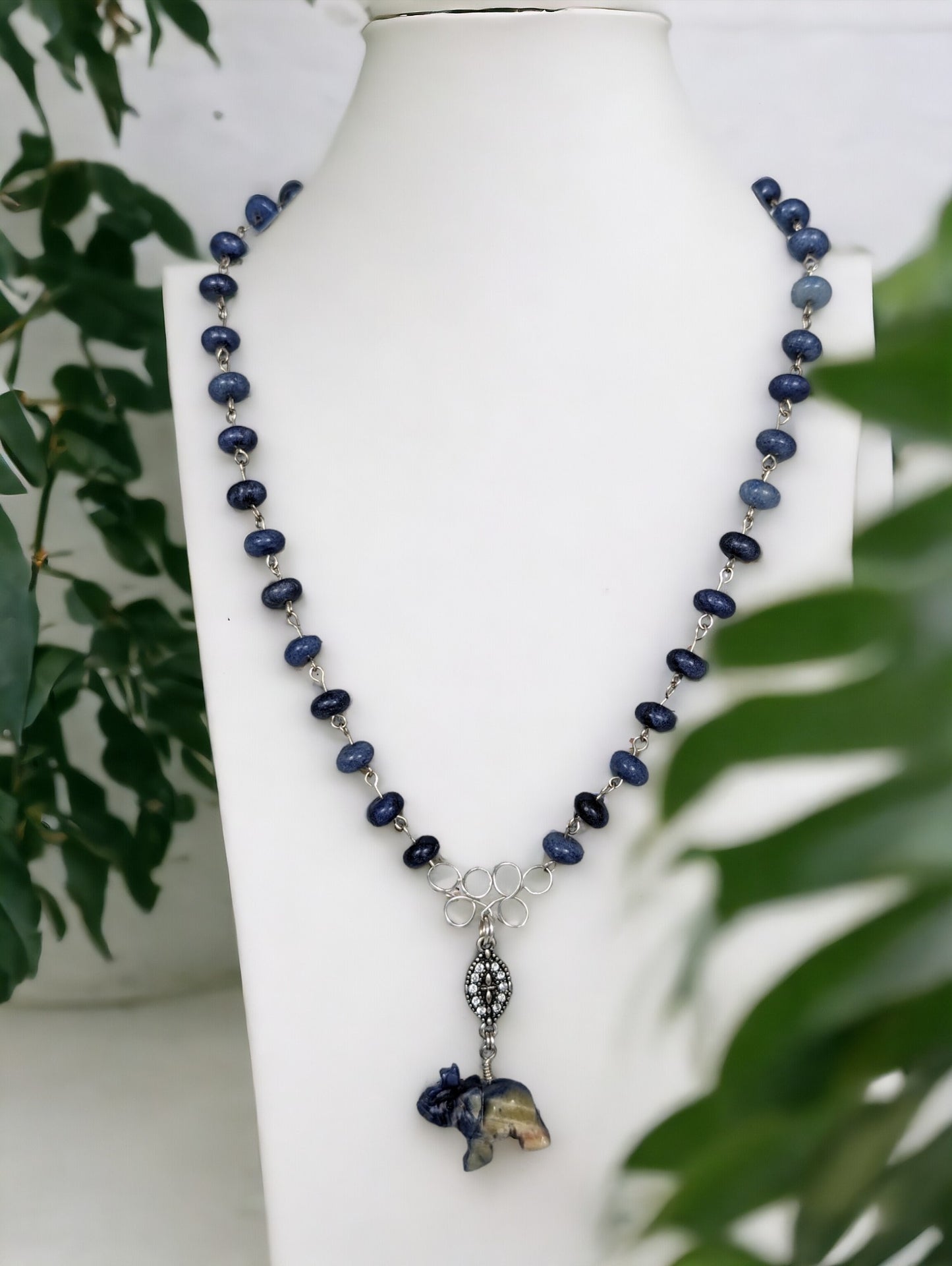 Blue Aventurine Necklace with Lapis Elephant