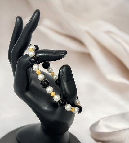 Black Onyx Pearl Gold Bracelet