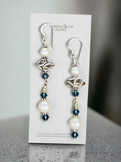 Indian Blue and Pearl Earrings