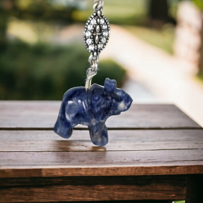 Blue Aventurine Necklace with Lapis Elephant