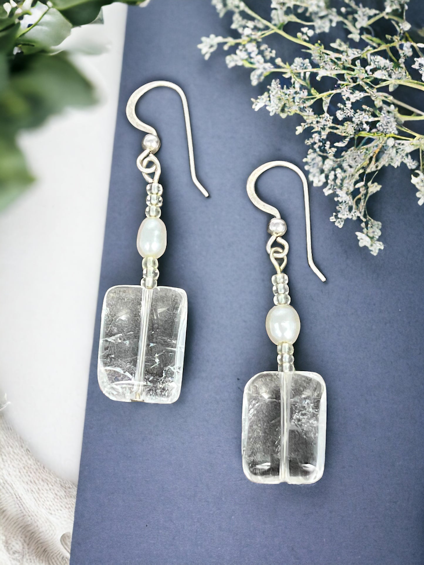 Crystal Quartz and Pearl Earrings