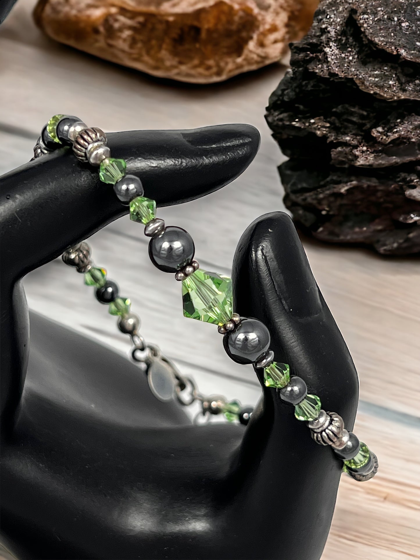 Green Peridot and Hematite Bracelet