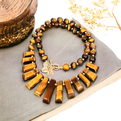 Graduated Tiger's Eye and Gold Necklace