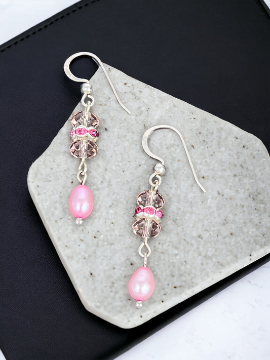 Silk Drop and Pearl Earrings