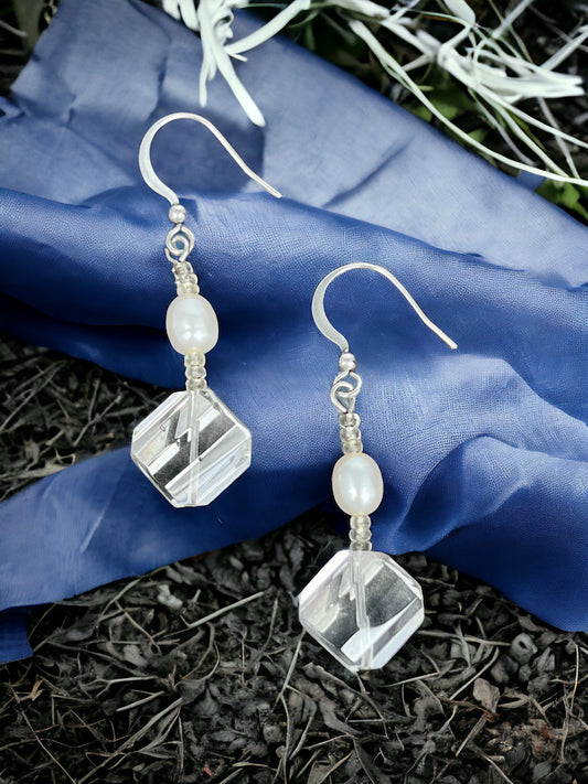 Crystal Quartz and Pearl Earrings