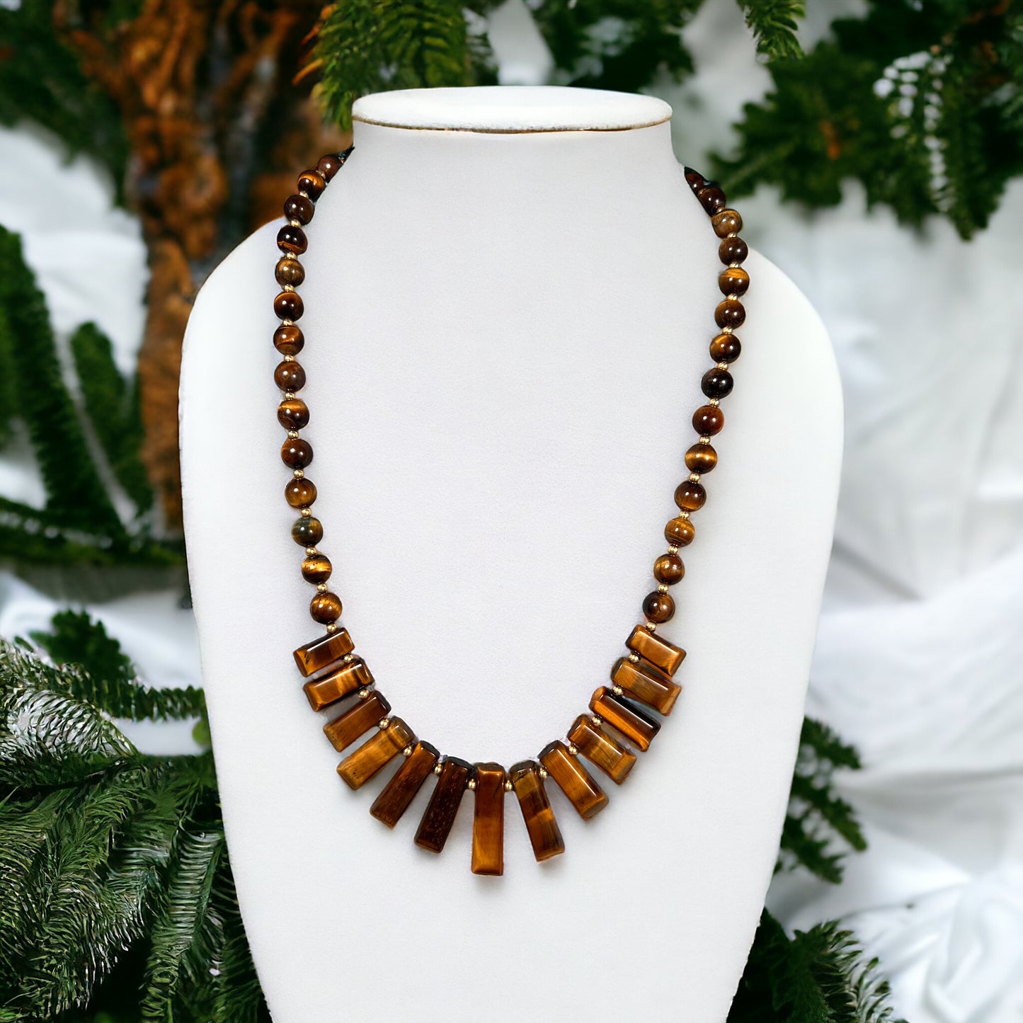 Graduated Tiger's Eye and Gold Necklace