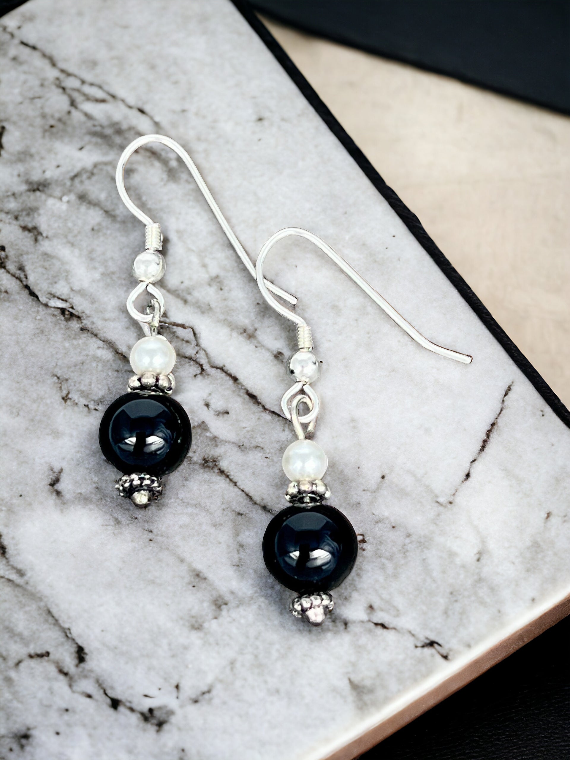 blue dress for baby girl Onyx Bicone Triplet Handmade Earrings main image 1
