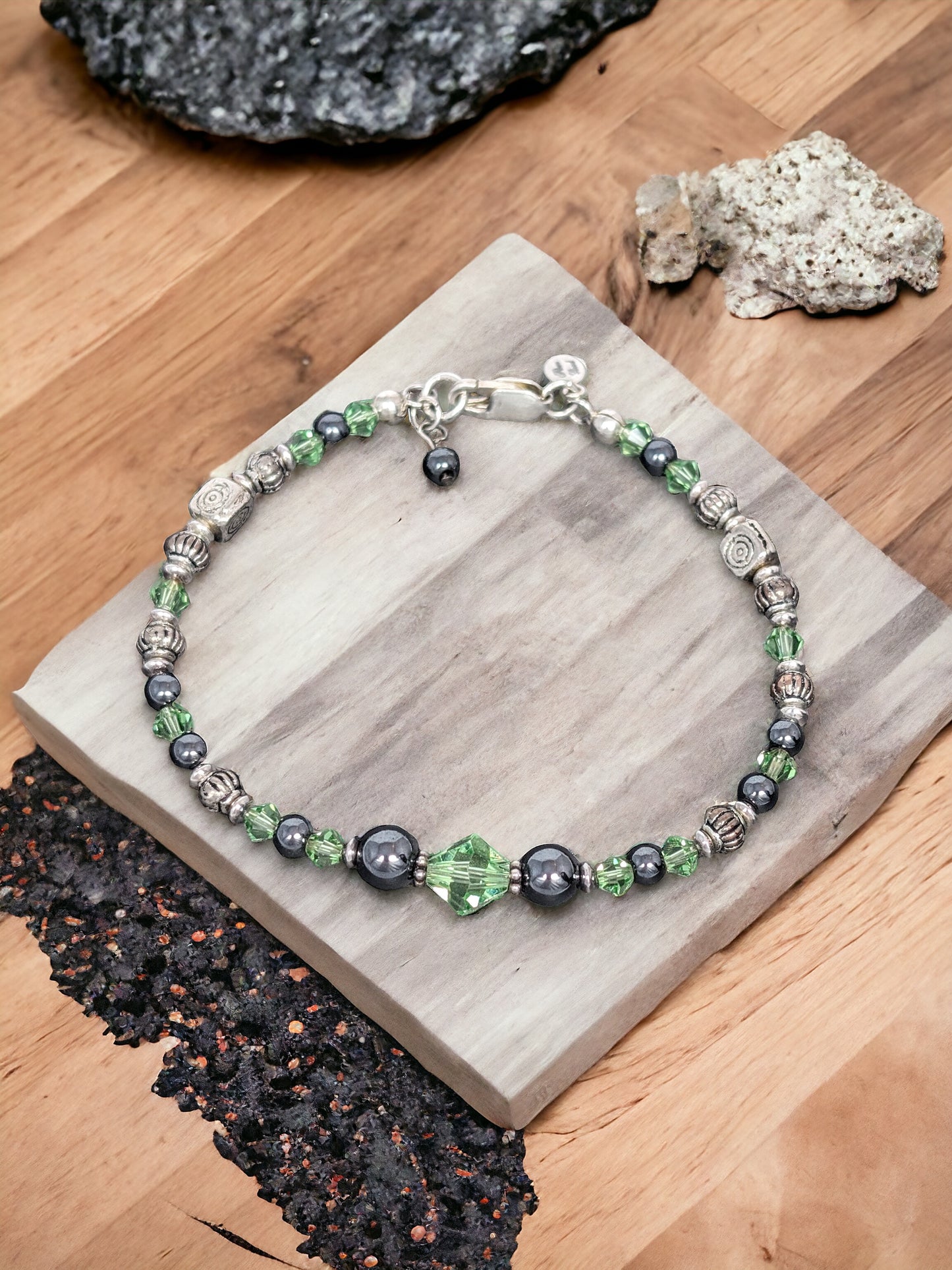 Green Peridot and Hematite Bracelet