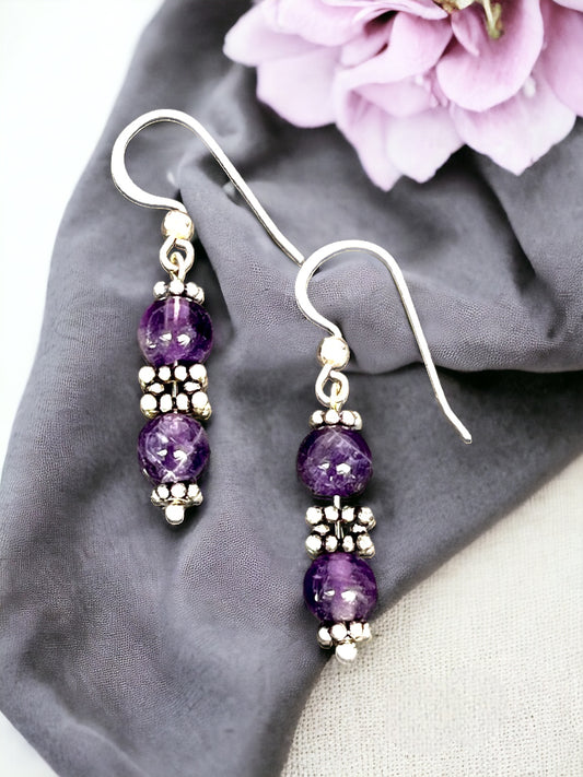 Amethyst & Bali Earrings