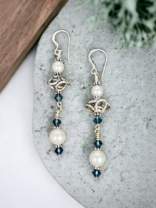 Indian Blue and Pearl Earrings